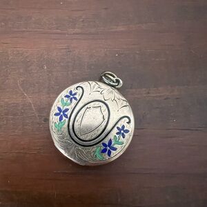 Vintage Painted Enamel Gold Plated Floral Locket Pendant